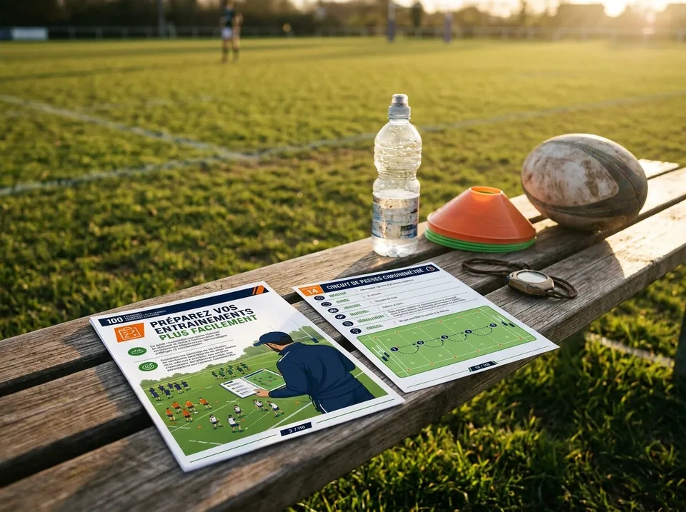 Fiches imprimées sur un banc au bord du terrain de rugby
